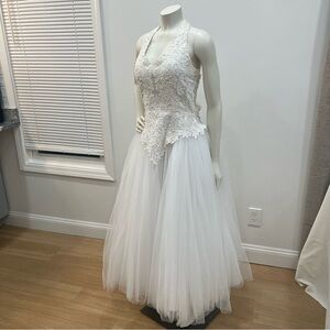 Vintage White Lace Halter Wedding Gown